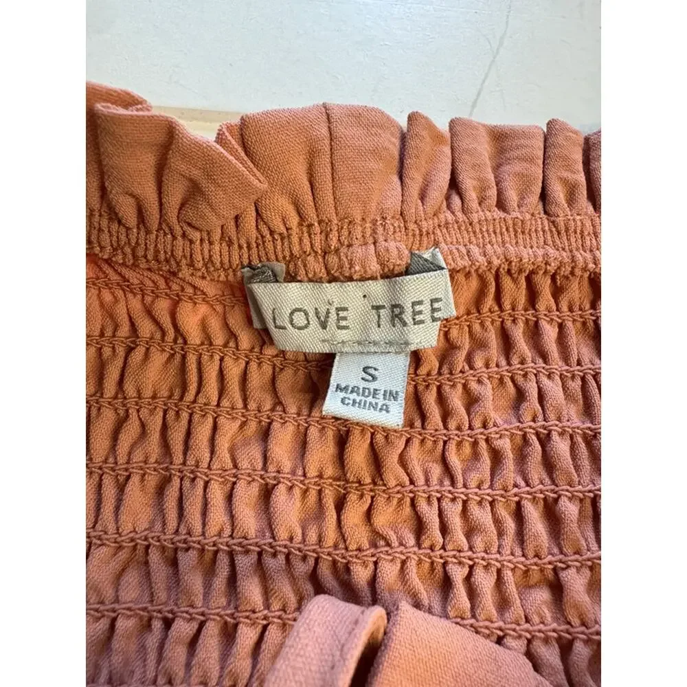 Love Tree Womens Sz S Coral Pink Orange Ruffled Smocked Mini Dress - Picture 2 of 6